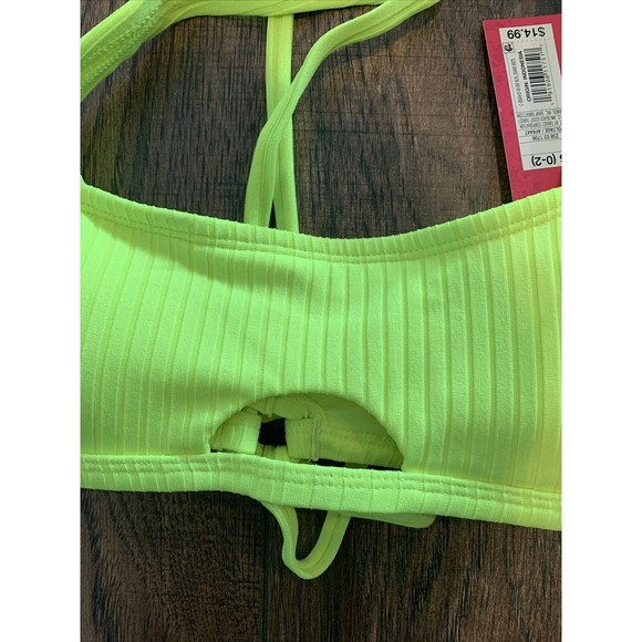 Xhilaration Ribbed Front Cut Out Bralette Bikini Top Neon Yellow Small 1020 - Picture 6 of 6